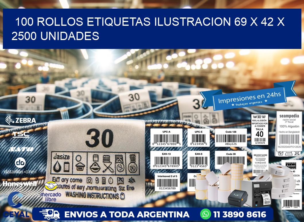 100 ROLLOS ETIQUETAS ILUSTRACION 69 x 42 X 2500 UNIDADES
