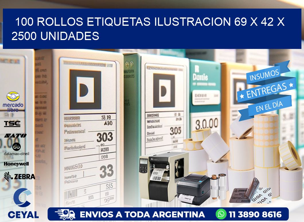100 ROLLOS ETIQUETAS ILUSTRACION 69 x 42 X 2500 UNIDADES