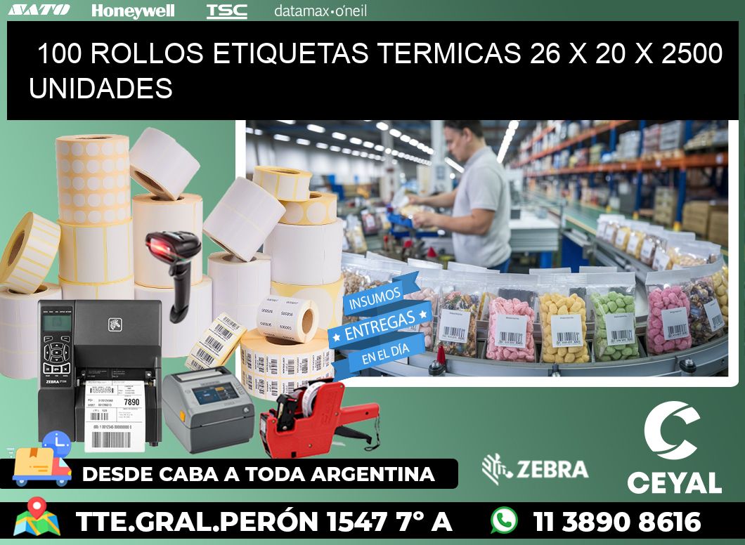 100 ROLLOS ETIQUETAS TERMICAS 26 x 20 X 2500 UNIDADES