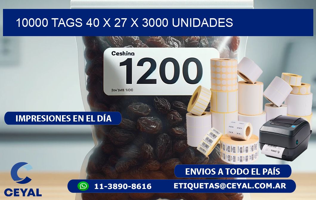 10000 TAGS 40 x 27 X 3000 UNIDADES