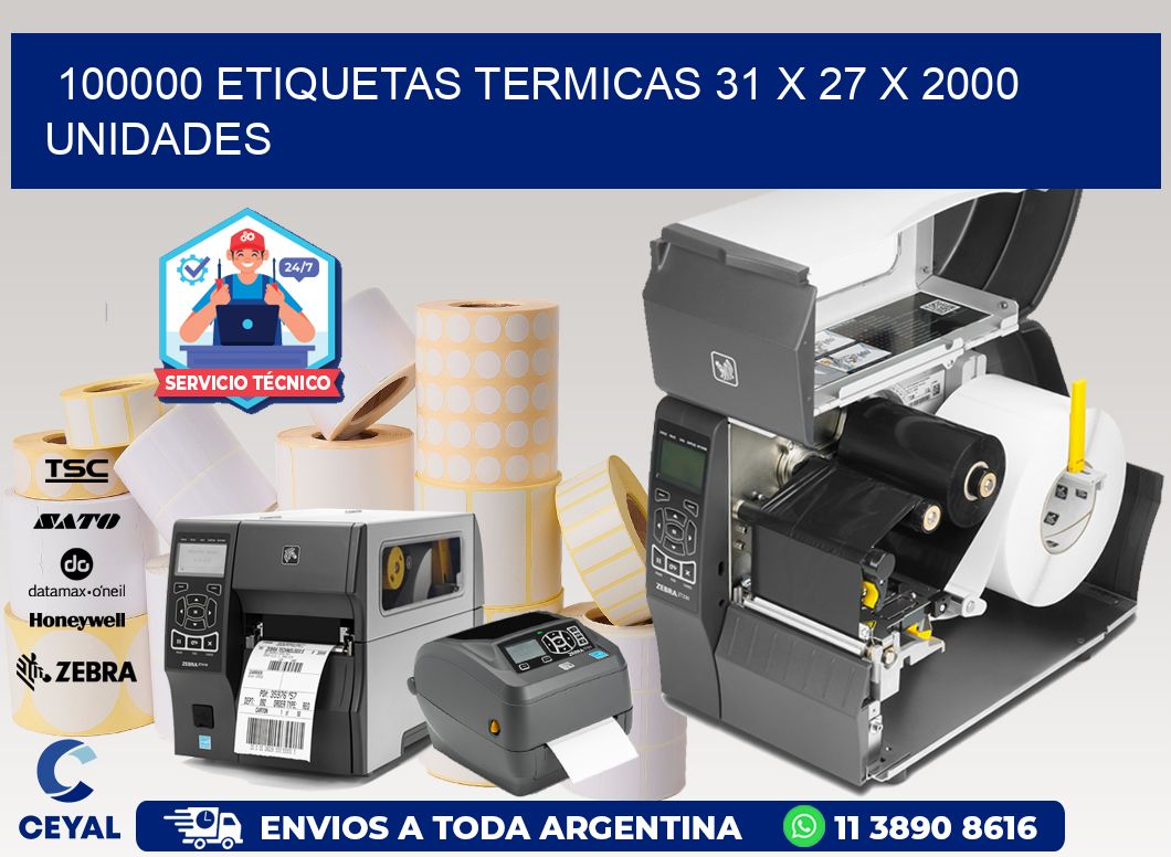 100000 ETIQUETAS TERMICAS 31 x 27 X 2000 UNIDADES