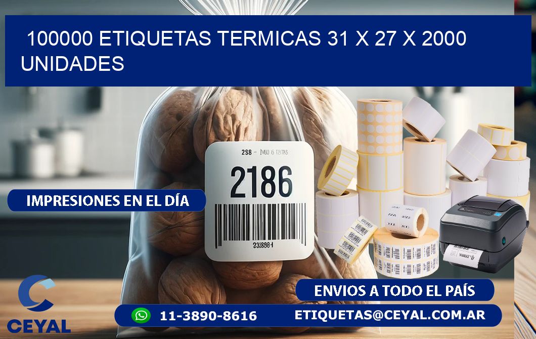 100000 ETIQUETAS TERMICAS 31 x 27 X 2000 UNIDADES