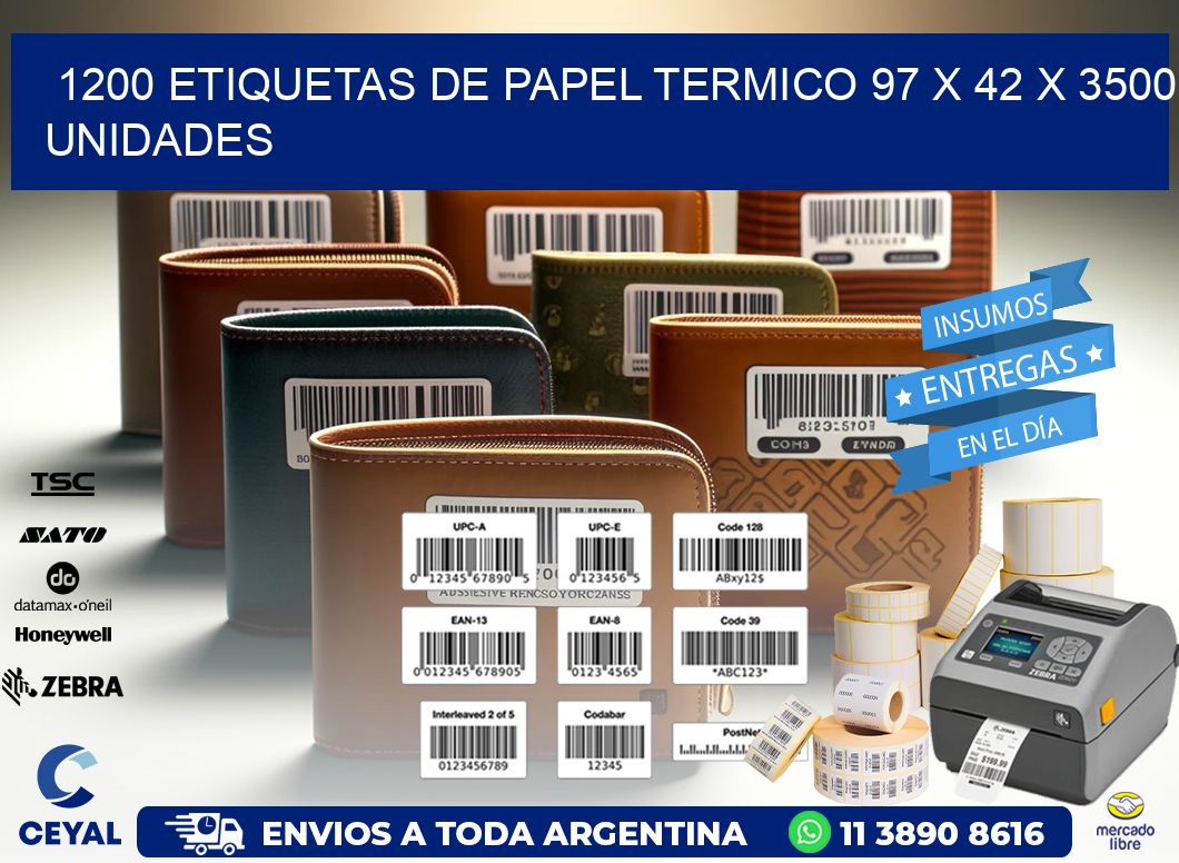 1200 ETIQUETAS DE PAPEL TERMICO 97 x 42 X 3500 UNIDADES