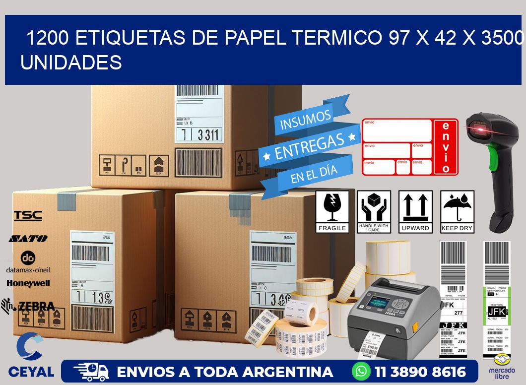 1200 ETIQUETAS DE PAPEL TERMICO 97 x 42 X 3500 UNIDADES