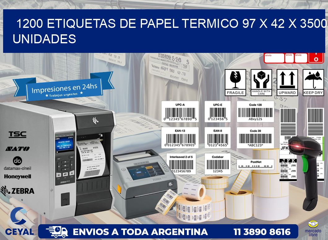 1200 ETIQUETAS DE PAPEL TERMICO 97 x 42 X 3500 UNIDADES