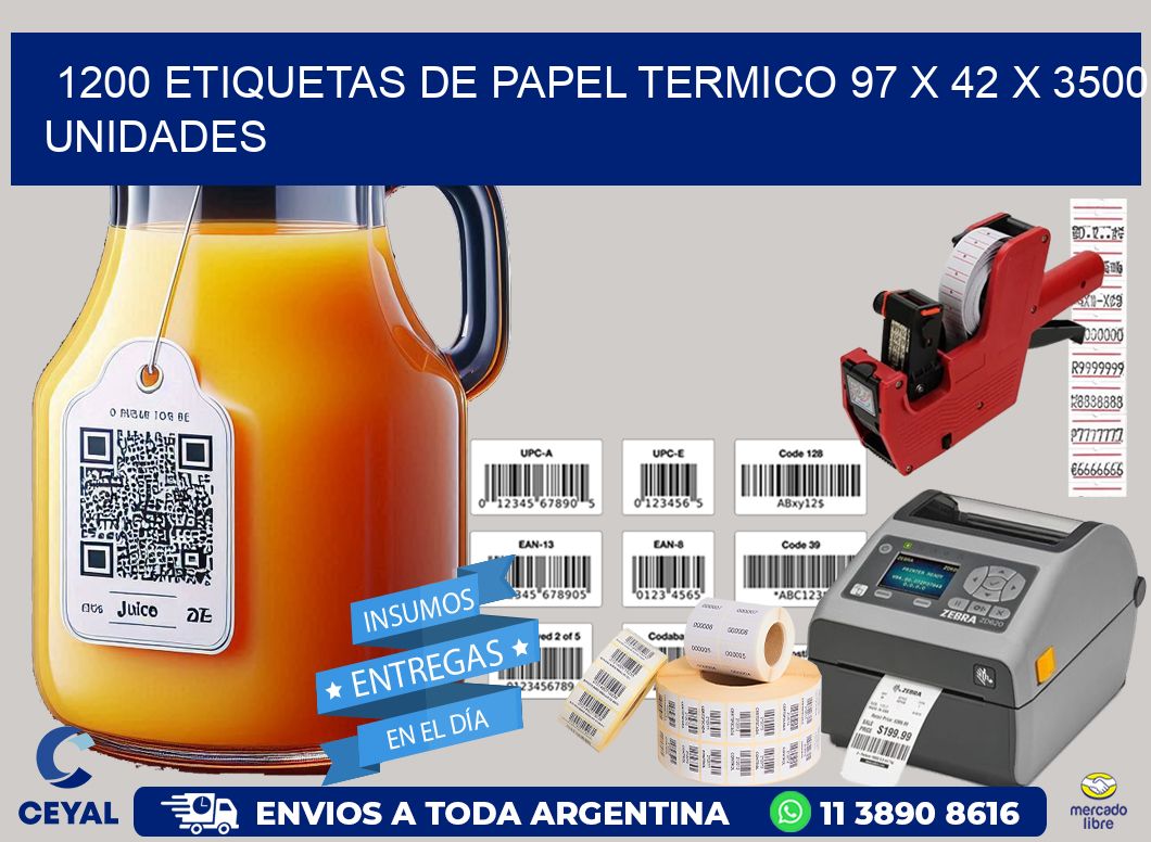 1200 ETIQUETAS DE PAPEL TERMICO 97 x 42 X 3500 UNIDADES