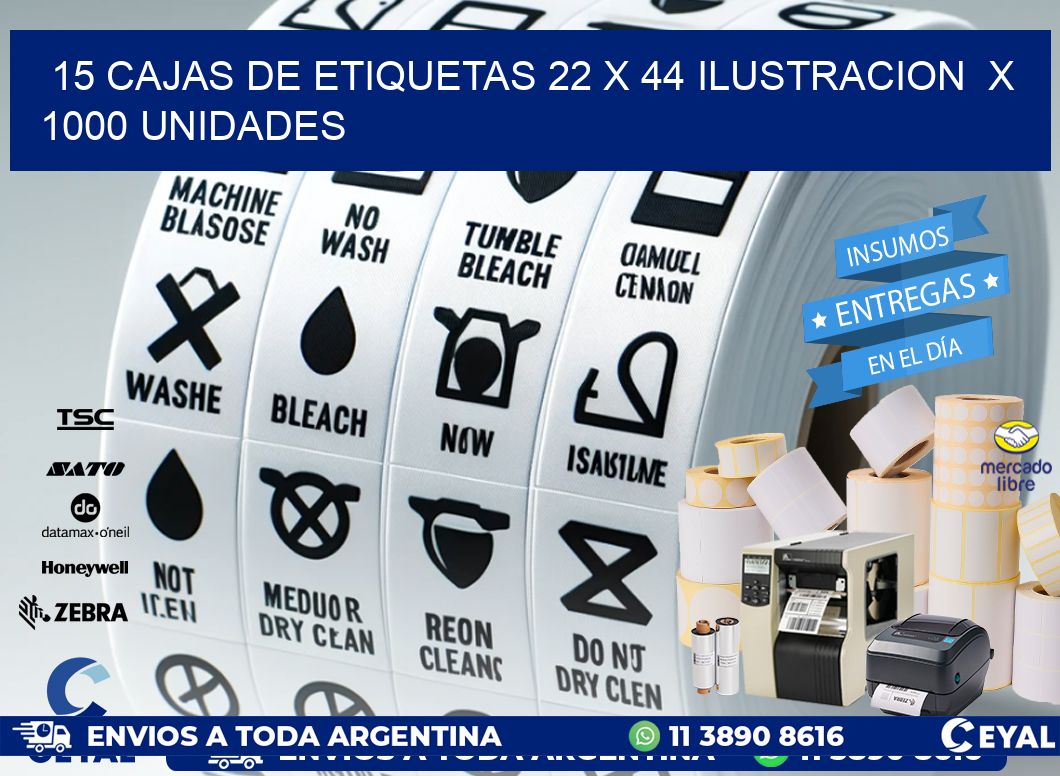 15 CAJAS DE ETIQUETAS 22 x 44 ILUSTRACION  X 1000 UNIDADES