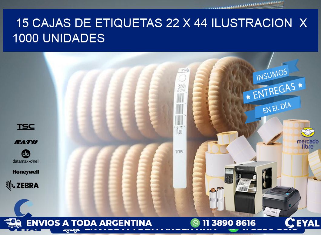 15 CAJAS DE ETIQUETAS 22 x 44 ILUSTRACION  X 1000 UNIDADES