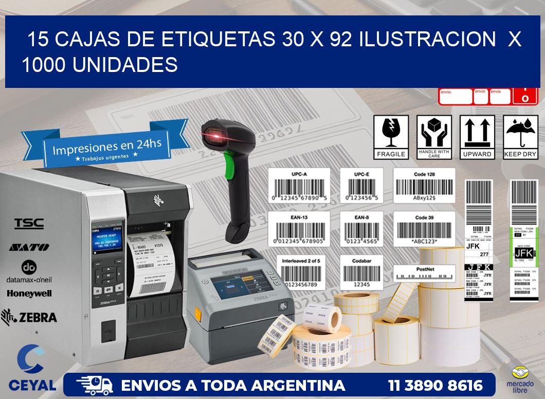 15 CAJAS DE ETIQUETAS 30 x 92 ILUSTRACION  X 1000 UNIDADES