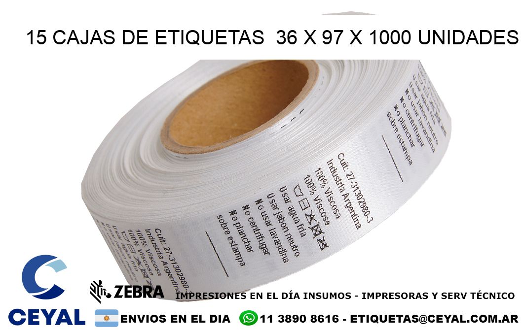 15 CAJAS DE ETIQUETAS  36 x 97 X 1000 UNIDADES