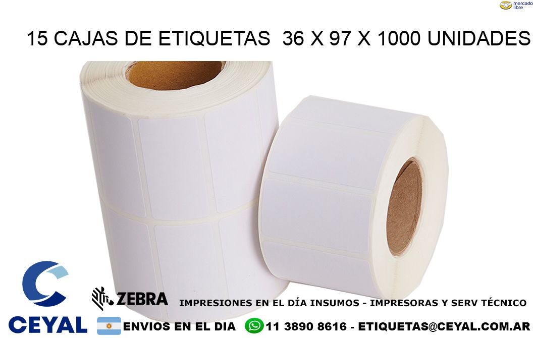 15 CAJAS DE ETIQUETAS  36 x 97 X 1000 UNIDADES