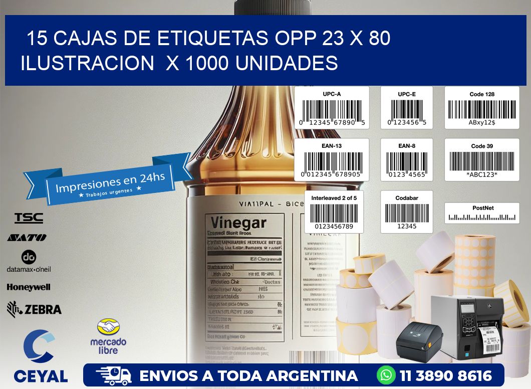 15 CAJAS DE ETIQUETAS OPP 23 x 80 ILUSTRACION  X 1000 UNIDADES