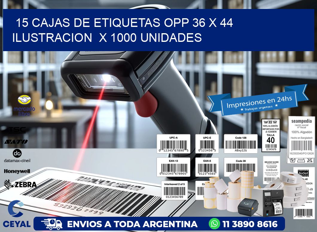 15 CAJAS DE ETIQUETAS OPP 36 x 44 ILUSTRACION  X 1000 UNIDADES