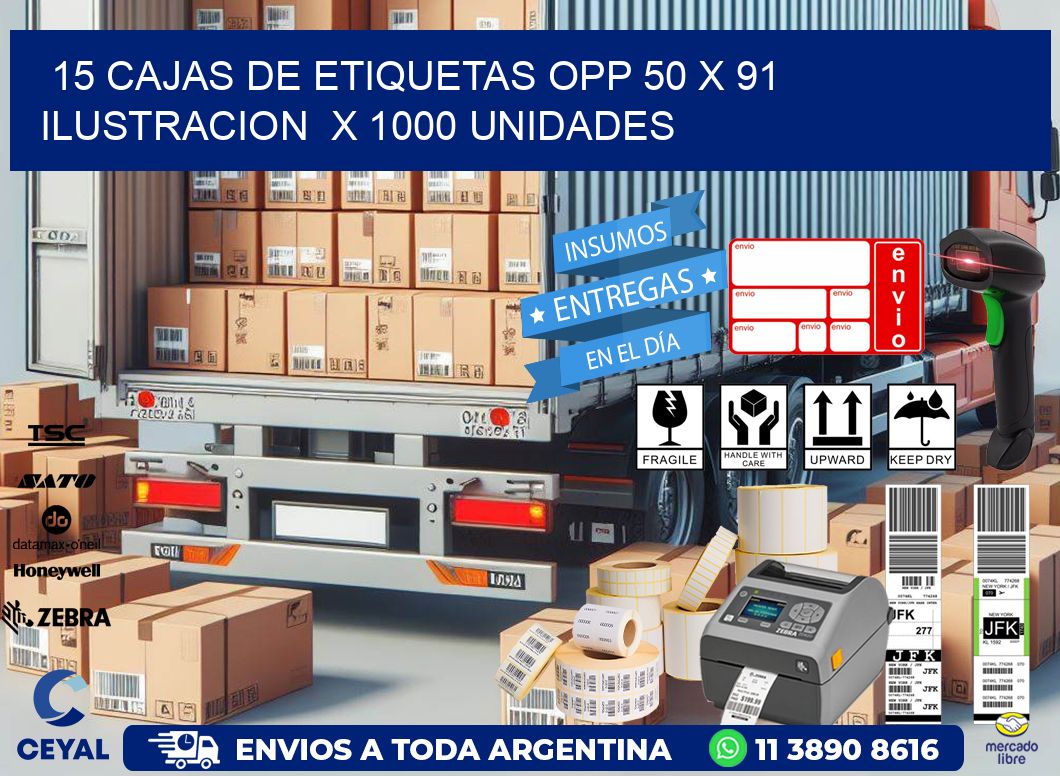 15 CAJAS DE ETIQUETAS OPP 50 x 91 ILUSTRACION  X 1000 UNIDADES