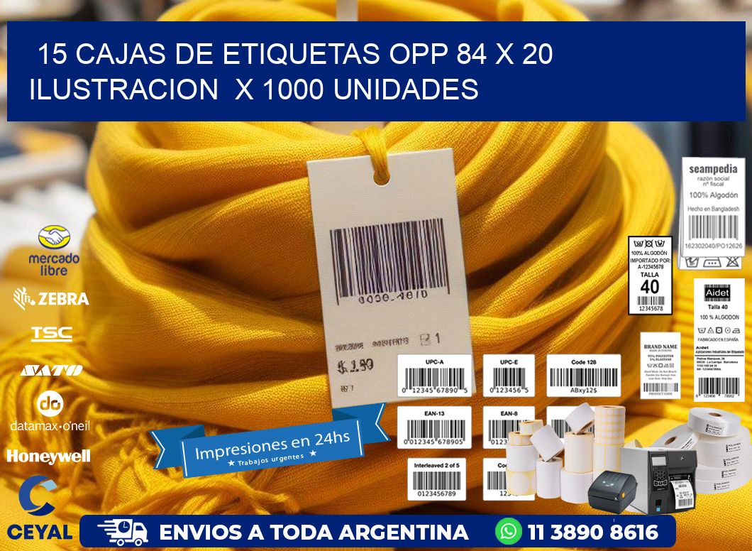 15 CAJAS DE ETIQUETAS OPP 84 x 20 ILUSTRACION  X 1000 UNIDADES