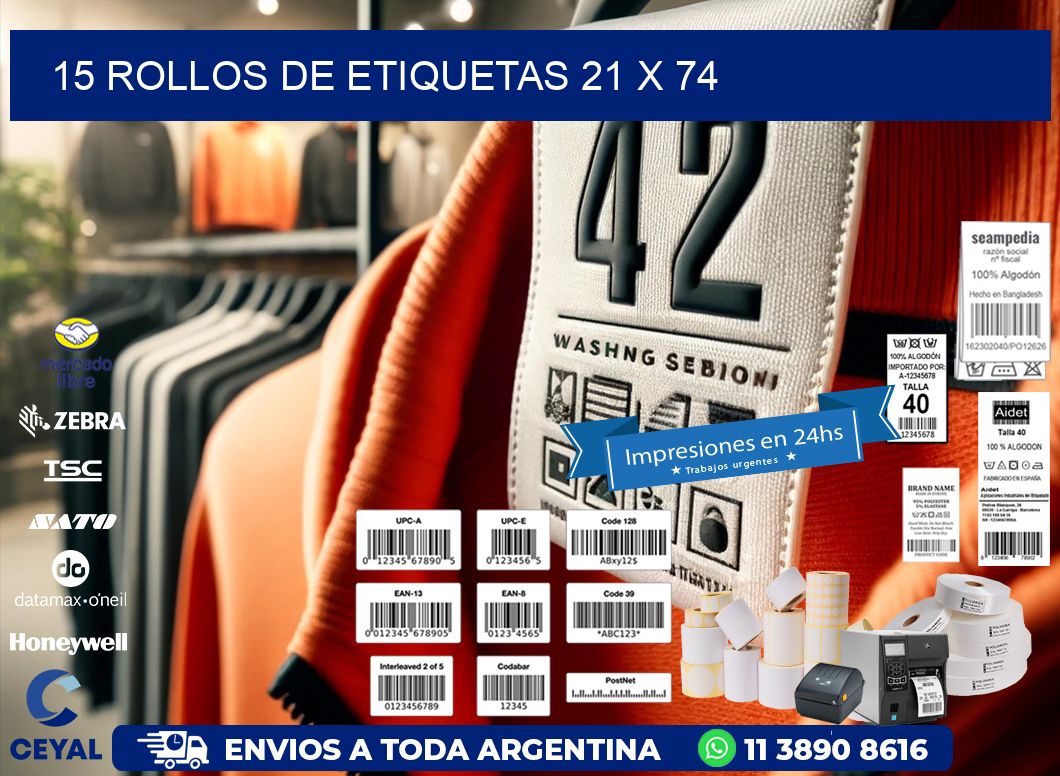 15 ROLLOS DE ETIQUETAS 21 x 74