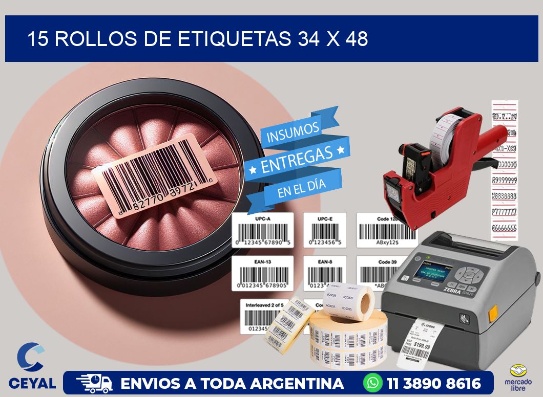 15 ROLLOS DE ETIQUETAS 34 x 48
