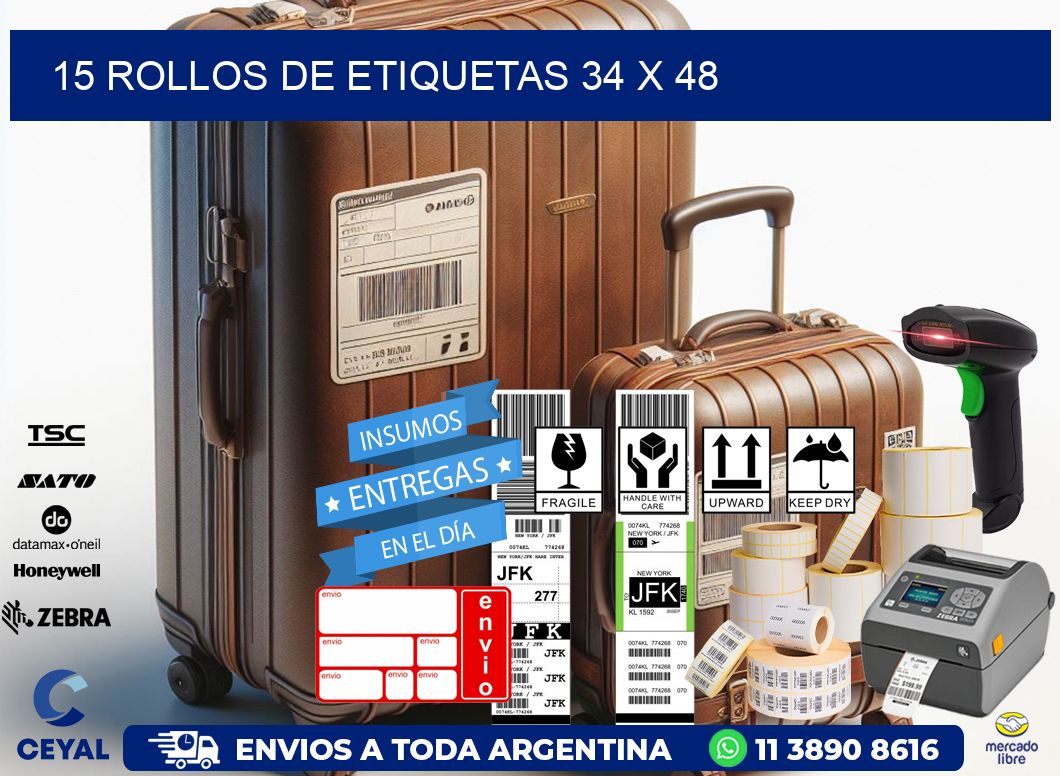 15 ROLLOS DE ETIQUETAS 34 x 48