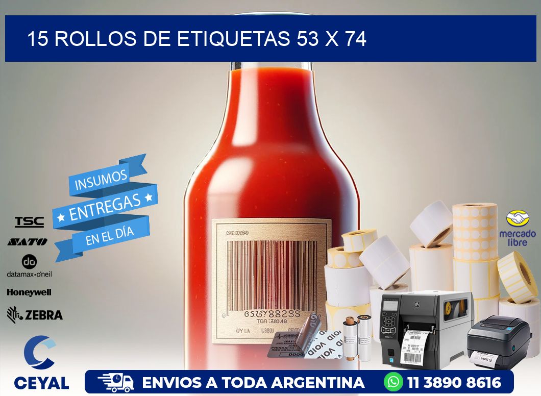 15 ROLLOS DE ETIQUETAS 53 x 74