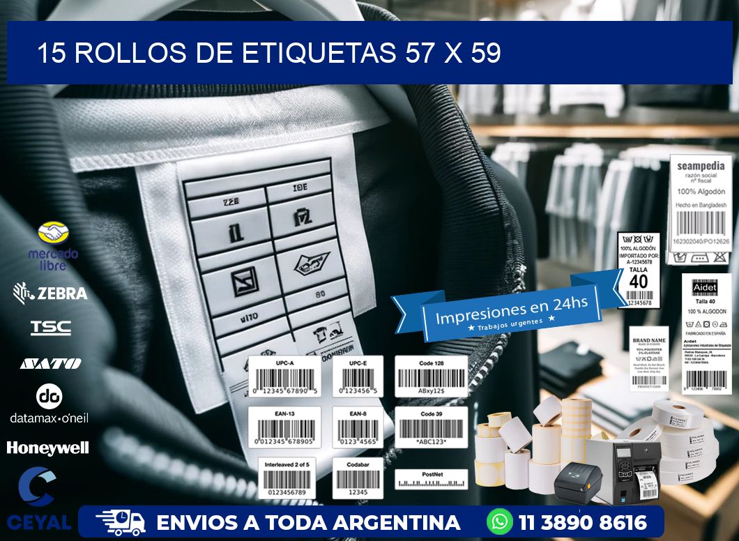 15 ROLLOS DE ETIQUETAS 57 x 59