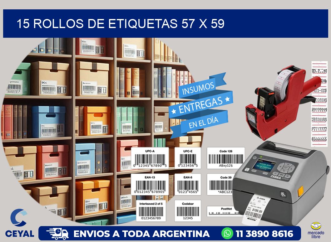 15 ROLLOS DE ETIQUETAS 57 x 59