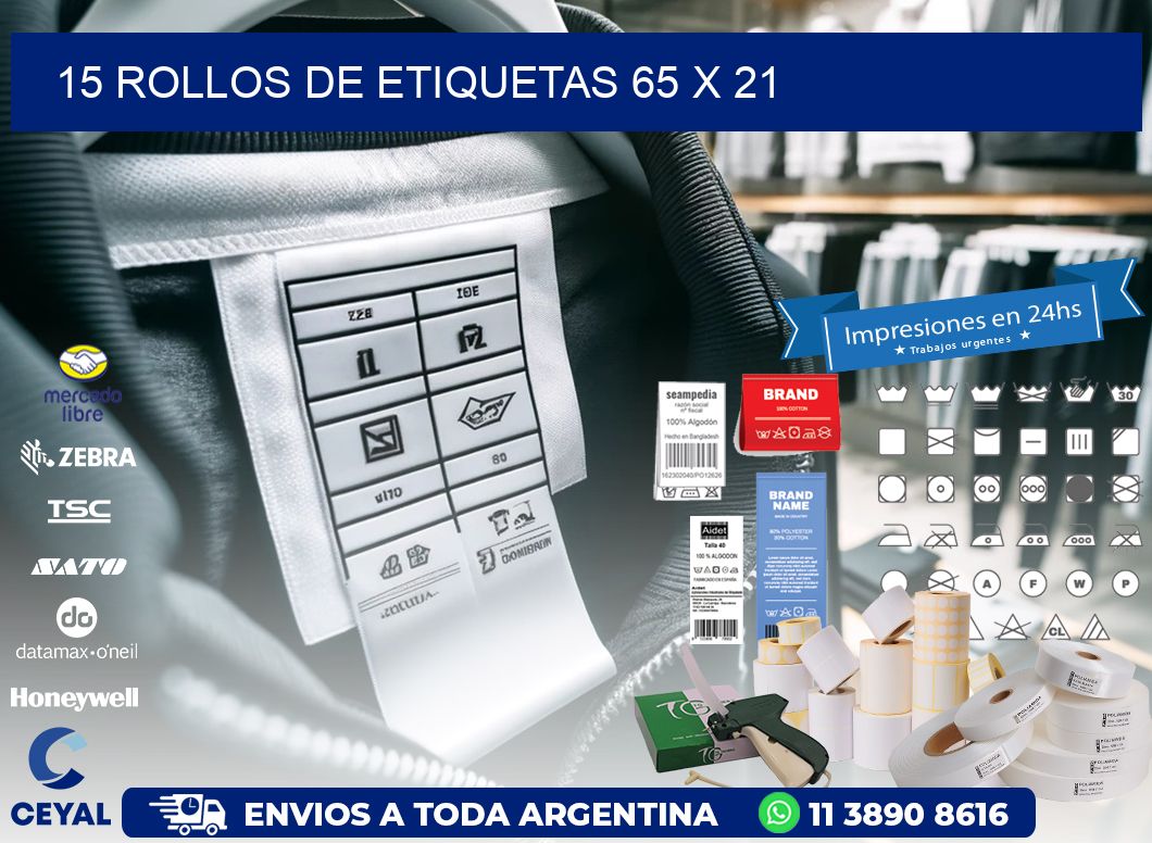 15 ROLLOS DE ETIQUETAS 65 x 21