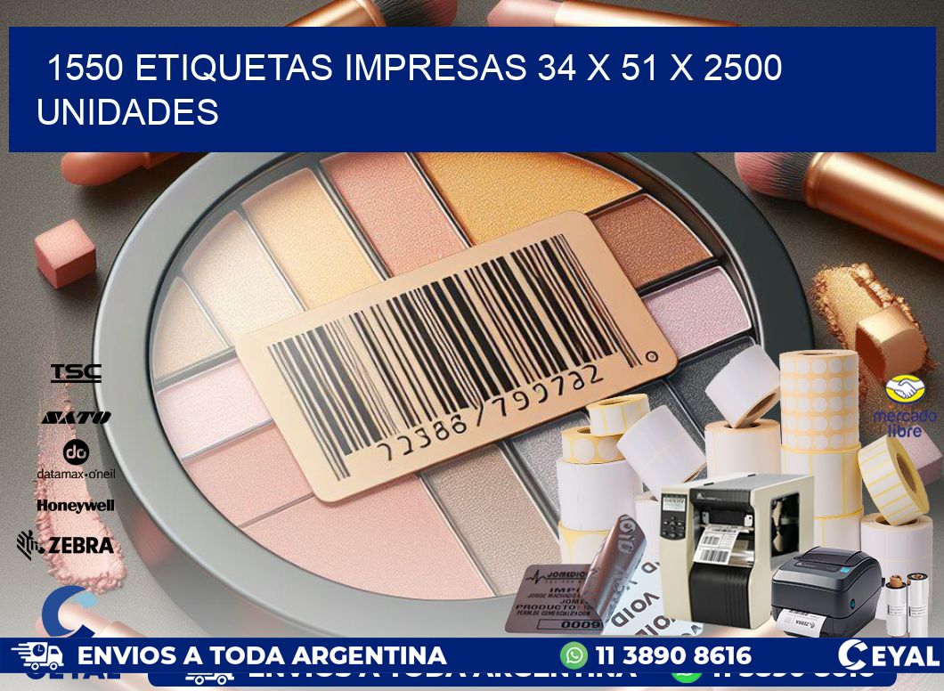 1550 ETIQUETAS IMPRESAS 34 x 51 X 2500 UNIDADES