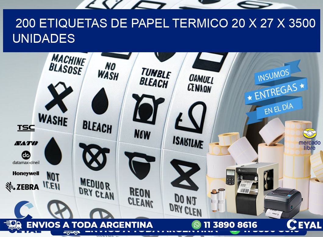 200 ETIQUETAS DE PAPEL TERMICO 20 x 27 X 3500 UNIDADES