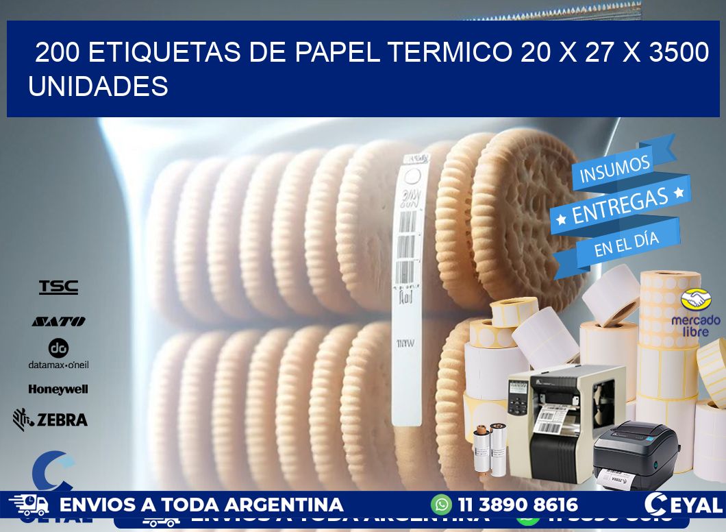 200 ETIQUETAS DE PAPEL TERMICO 20 x 27 X 3500 UNIDADES