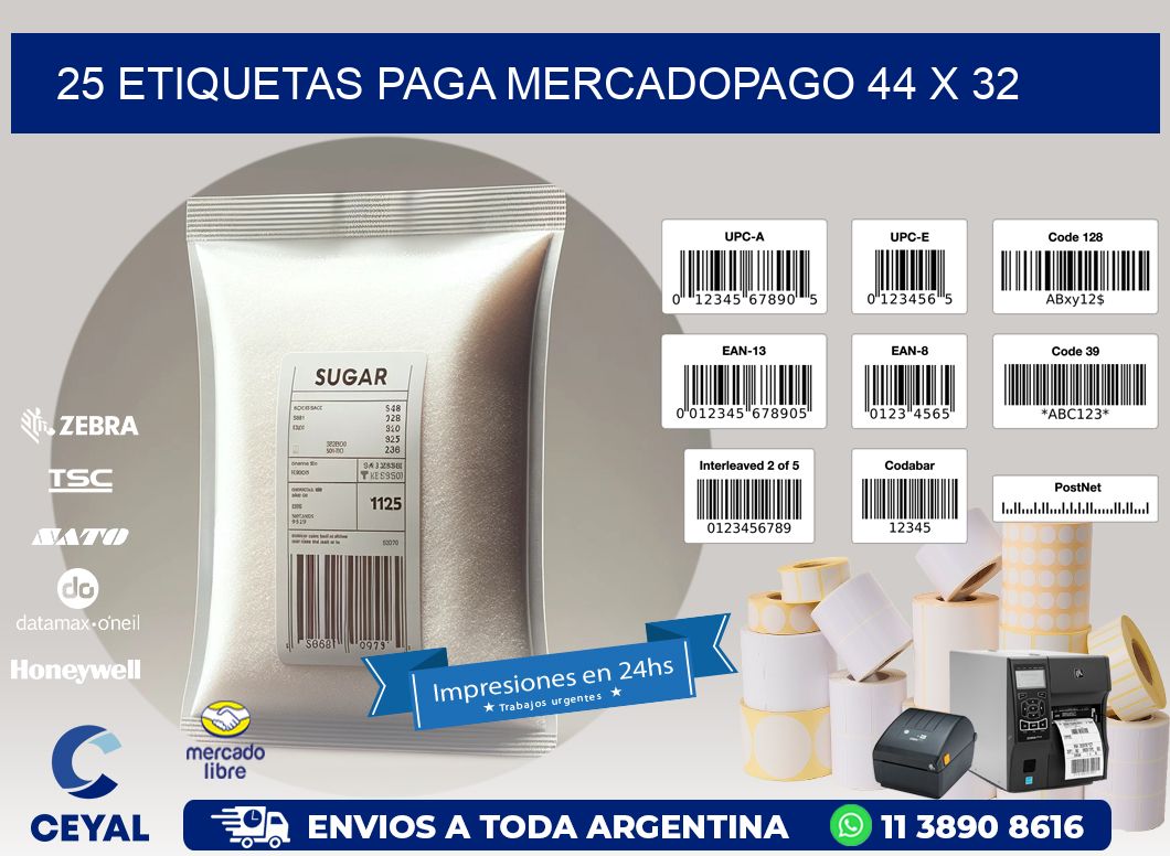 25 ETIQUETAS PAGA MERCADOPAGO 44 x 32