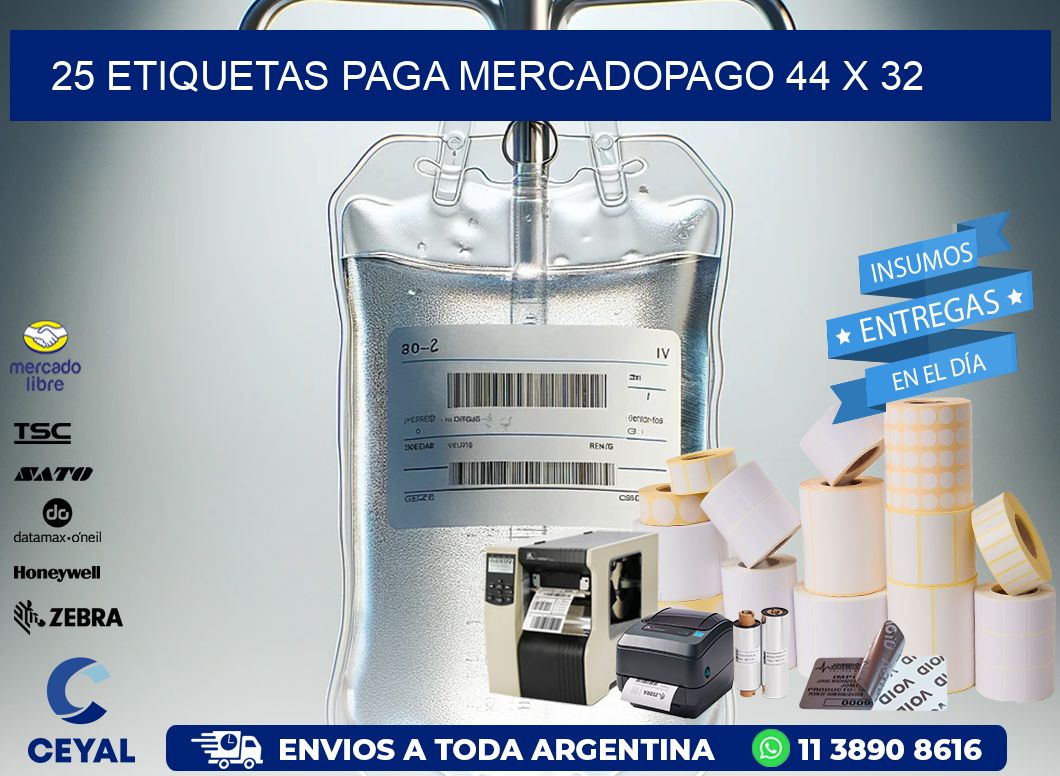 25 ETIQUETAS PAGA MERCADOPAGO 44 x 32
