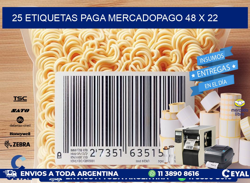 25 ETIQUETAS PAGA MERCADOPAGO 48 x 22