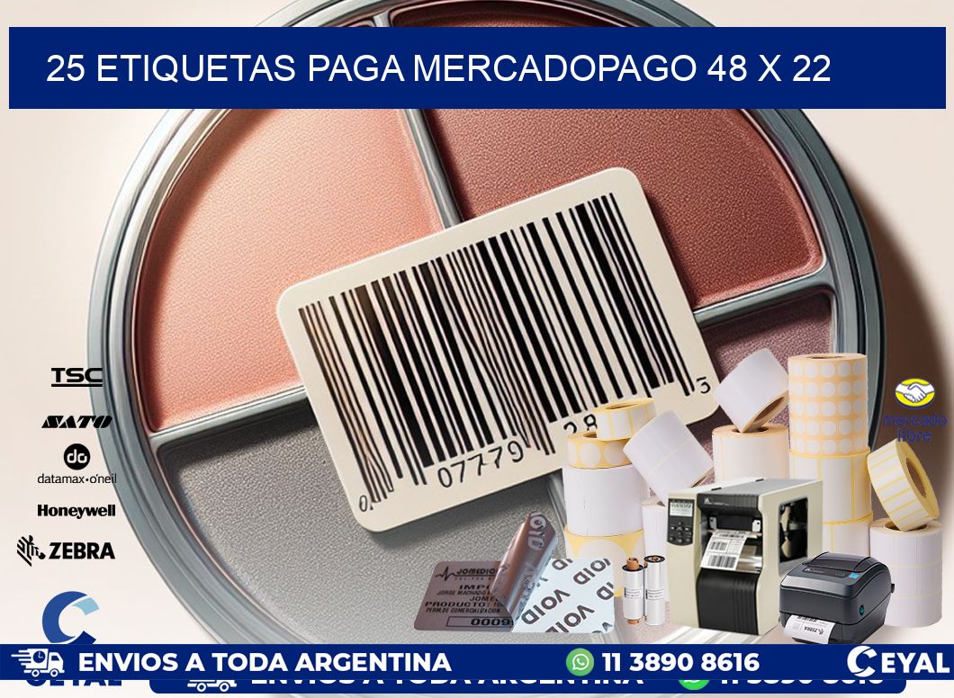 25 ETIQUETAS PAGA MERCADOPAGO 48 x 22