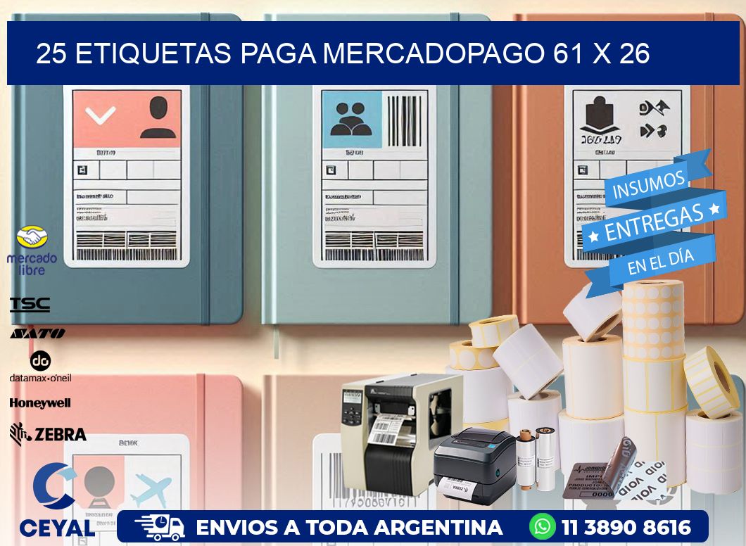 25 ETIQUETAS PAGA MERCADOPAGO 61 x 26