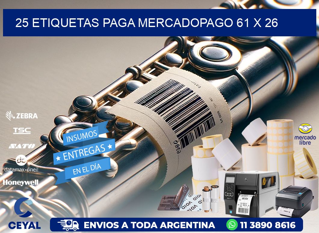25 ETIQUETAS PAGA MERCADOPAGO 61 x 26
