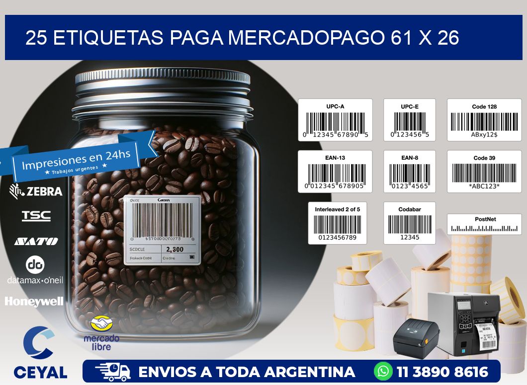 25 ETIQUETAS PAGA MERCADOPAGO 61 x 26