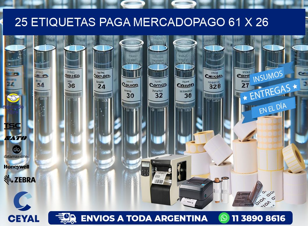 25 ETIQUETAS PAGA MERCADOPAGO 61 x 26