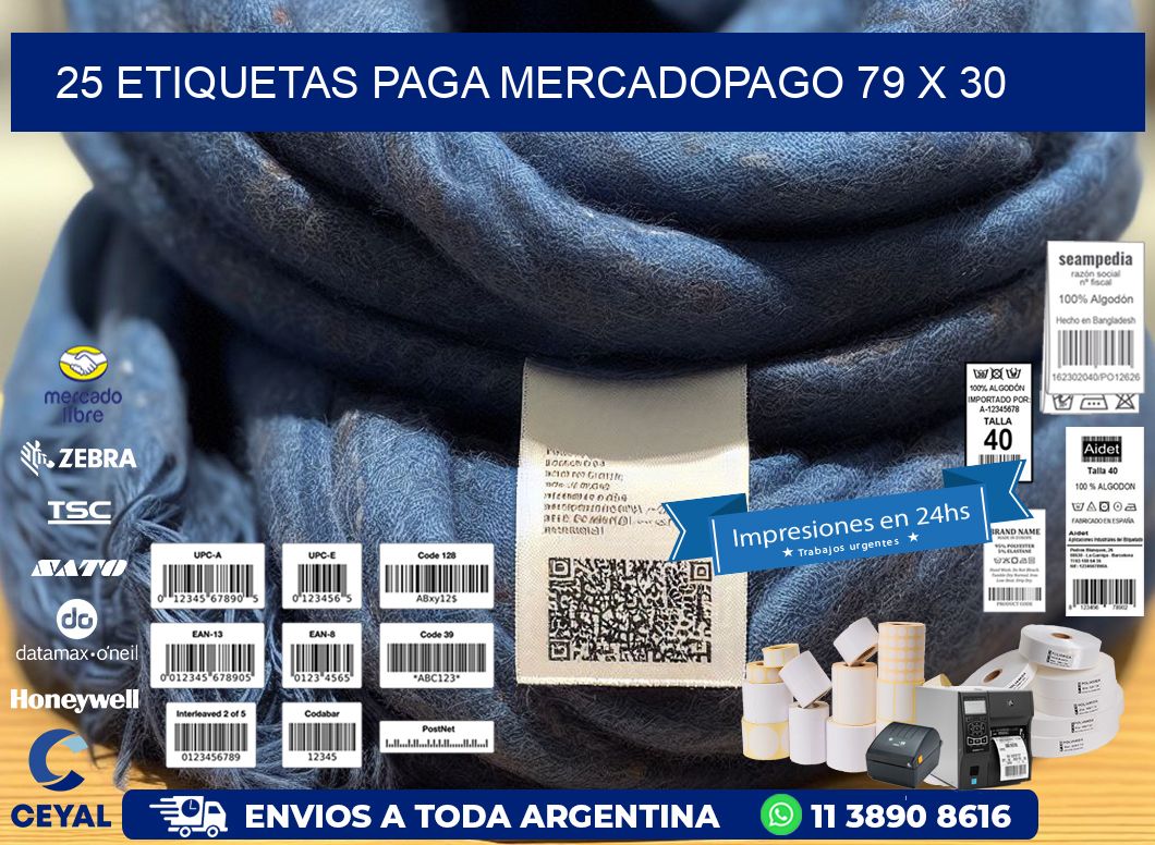 25 ETIQUETAS PAGA MERCADOPAGO 79 x 30