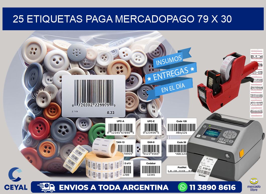 25 ETIQUETAS PAGA MERCADOPAGO 79 x 30