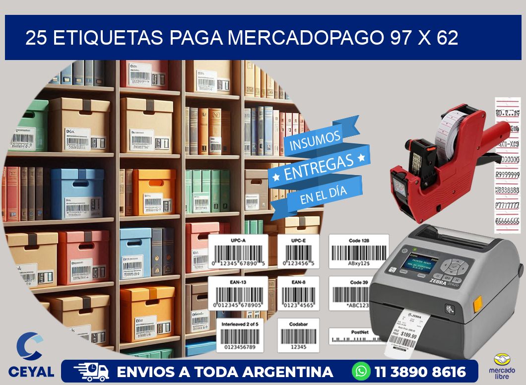 25 ETIQUETAS PAGA MERCADOPAGO 97 x 62