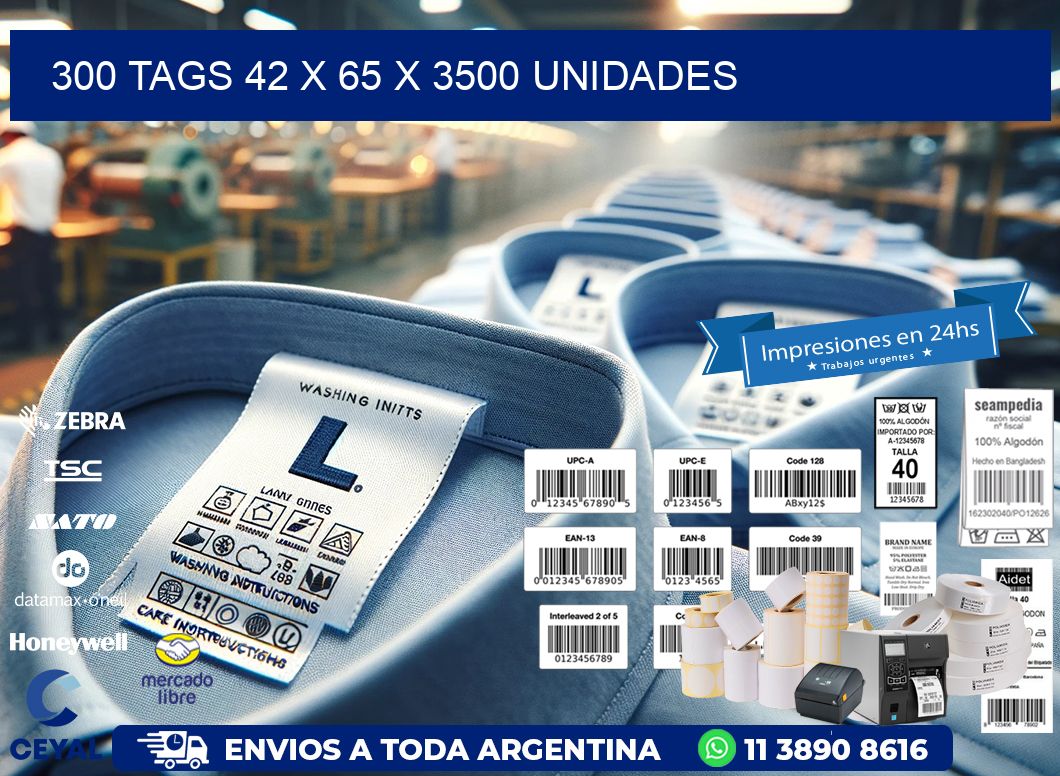 300 TAGS 42 x 65 X 3500 UNIDADES