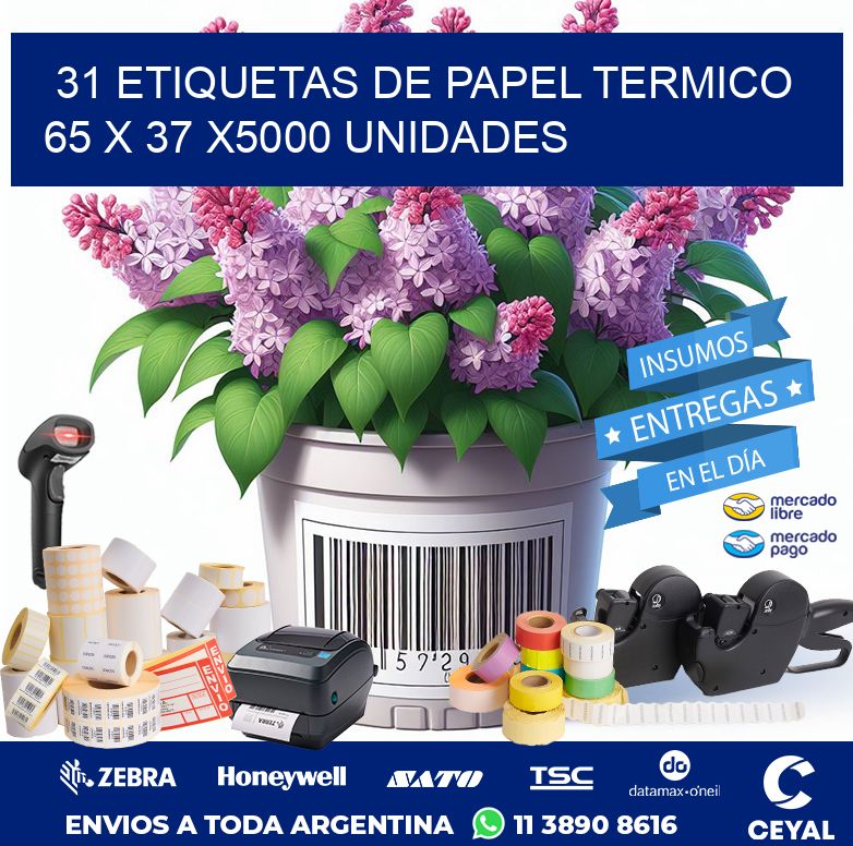 31 ETIQUETAS DE PAPEL TERMICO 65 x 37 X5000 UNIDADES