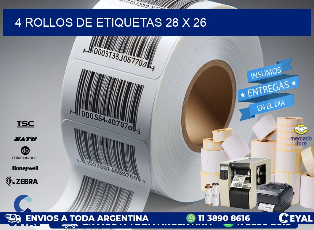 4 ROLLOS DE ETIQUETAS 28 x 26