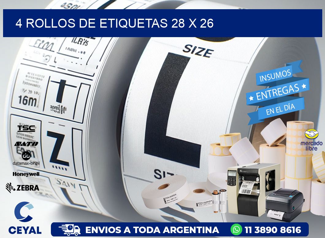 4 ROLLOS DE ETIQUETAS 28 x 26