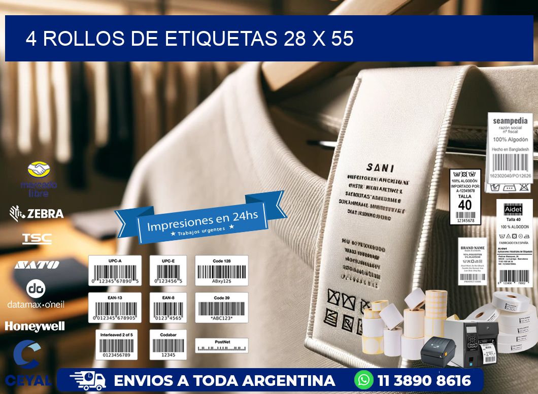 4 ROLLOS DE ETIQUETAS 28 x 55