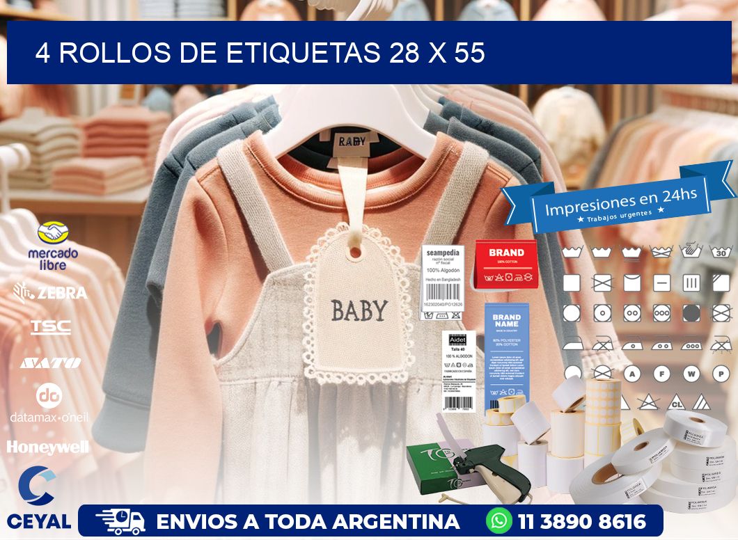 4 ROLLOS DE ETIQUETAS 28 x 55