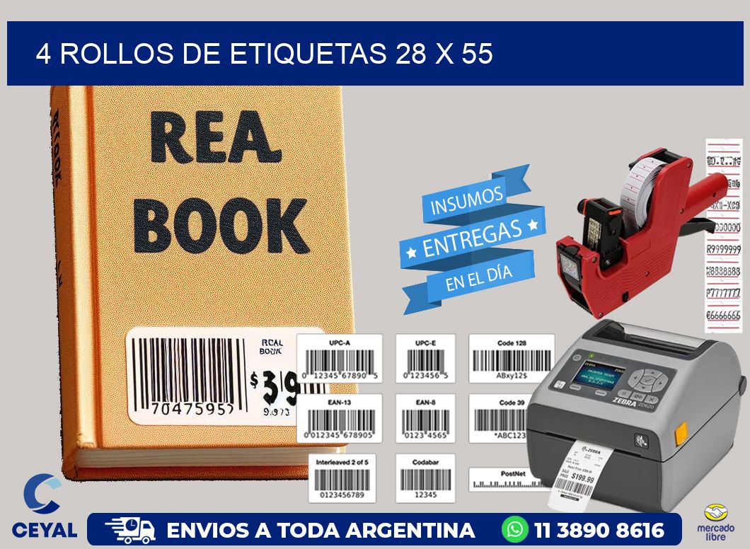 4 ROLLOS DE ETIQUETAS 28 x 55