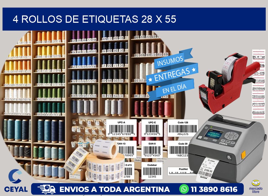 4 ROLLOS DE ETIQUETAS 28 x 55