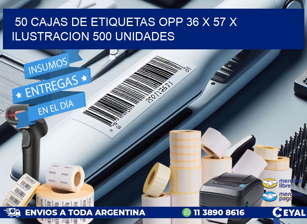 50 CAJAS DE ETIQUETAS OPP 36 x 57 X ILUSTRACION 500 UNIDADES