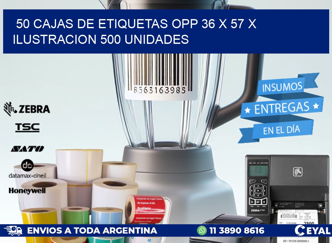 50 CAJAS DE ETIQUETAS OPP 36 x 57 X ILUSTRACION 500 UNIDADES
